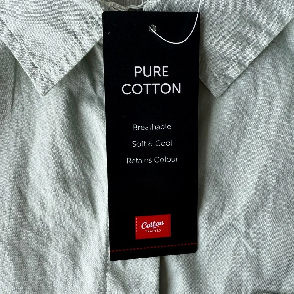 Cotton Traders Button Up Womens US 10 Minimalist Mint Haze Cotton Shirt Casual‎
